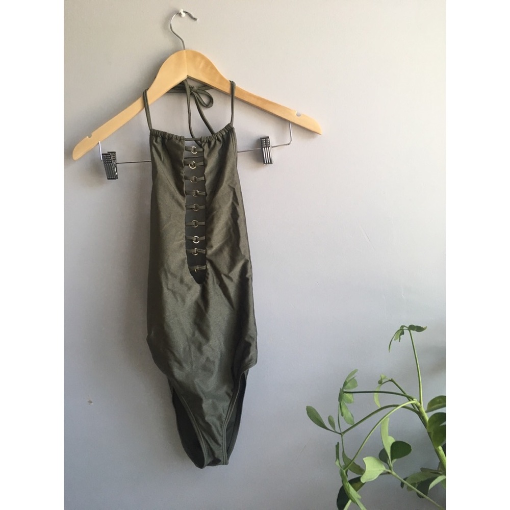 Forever 21 Metallic Green Halter Swimsuit